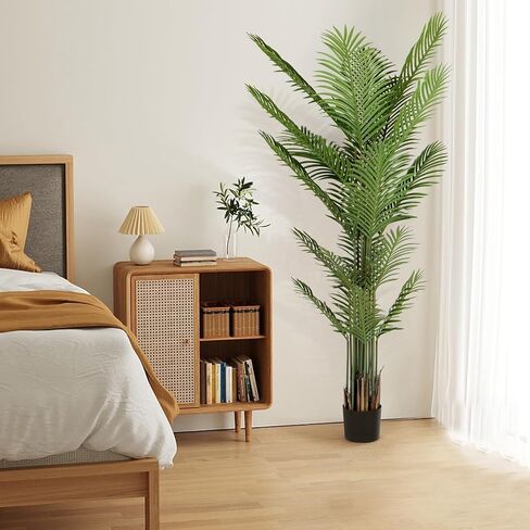 Qriocioa Artificial Areca Palm Tree 6FT Faux Areca Palm Plants Fake Tropical Palm Tree with 20 Trunks Perfect Tall Faux Dypsis Lutescens Plants for Entryway Home Office Porch Balcony Decor, 2Pack in Kuwait