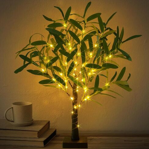 ريمون 18 بوصة شجرة الأوكالبتوس مضاءة مع 60 LED أبيض دافئ، منضدية شجرة الأوكالبتوس الاصطناعية أضواء توقيت البطاريات تعمل بالطاقة لفصل الربيع عيد الميلاد حفل زفاف ديكور المنزل في الأماكن المغلقة in Kuwait