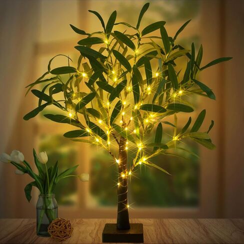ريمون 18 بوصة شجرة الأوكالبتوس مضاءة مع 60 LED أبيض دافئ، منضدية شجرة الأوكالبتوس الاصطناعية أضواء توقيت البطاريات تعمل بالطاقة لفصل الربيع عيد الميلاد حفل زفاف ديكور المنزل في الأماكن المغلقة in Kuwait
