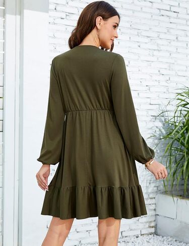 Coolmee Maternity Dress Women's Casual V Neck Long Sleeve High Waist Lotus Leaf Ruffle Swing Dress in Kuwait