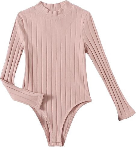 OYOANGLE Girl's Solid Mock Neck Long Sleeve Ribbed Knit T Shirt Bodysuit Top in Saudi Arabia