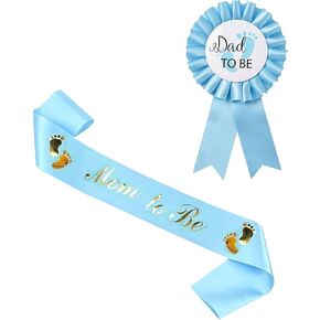 Vibkow 2 Pieces Baby Shower Decorations, Mommy to Be Yellow Sash and Daddy to Be Yellow Tinplate Badge Baby Welcome Party Gifts