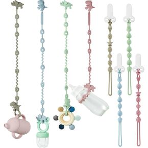 PandaEar 4 Pack Dinosaur Silicone Pacifier Strap & 4 Pack Silicone Pacifier Clips in Kuwait