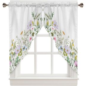 ANNAMALL Swag Kitchen Curtain Valances, Flower Wildflowers Spring Floral Print Plants Farm Small Window Topper Curtains Rod Pocket Curtains for Bathroom, 2 Panel 28"x36" in Saudi Arabia