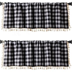 2 حزمة من ستائر النوافذ المنسوجة من القماش القطني بفحص الجاموس وجيب قضيب أبيض وأسود منقوشة اتجاهات ديكور ستائر تصميم المزرعة للمطبخ أو غرفة المعيشة 16 بوصة × 56 بوصة (مباشر) in Kuwait