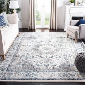 سجادة منطقة SAFAVIEH Evoc Collection - 8 × 10 بوصة، عاجي وأزرق، تصميم ميدالية شرقية أنيقة، لا يتساقط ويسهل العناية بها، مثالية للمناطق ذات حركة المرور العالية في غرفة المعيشة وغرفة النوم (EVK220C) in Kuwait