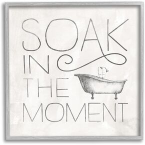 Stupell Industries Vintage Bathroom Soak in The Moment Phrase, Designed by Nina Pierce Gray Framed Wall Art, 17 x 17, Off- White in Saudi Arabia
