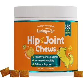 مكمل LuckyTail's لتخفيف آلام المفاصل للكلاب - الجلوكوزامين كوندرويتين للكلاب المصنوع في الولايات المتحدة الأمريكية - الكركم، وجبة بذور القنب، زيت القنب البكر، حمض الهيالورونيك - مكمل التهاب مفاصل الكلاب - 180 مضغ ناعم in Kuwait
