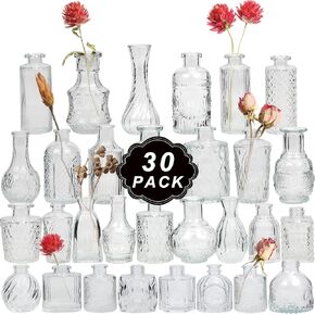 مجموعة مزهريات براعم زجاجية صغيرة كلاسيكية للقطع المركزية وديكور الزفاف الريفي وزهور الربيع وديكور المنزل من 30 قطعة in Kuwait