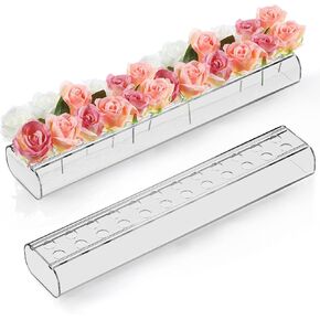 مزهرية زهرة أكريليك شفافة ممتازة من MOYYO لقطع الطاولة المركزية - مقاومة للتسرب مع جوانب دائرية فريدة من نوعها - قطعة مركزية مستطيلة من الزهور لطاولة الطعام وحفلات الزفاف وأي أحداث - 23 بوصة و24 فتحة in Kuwait