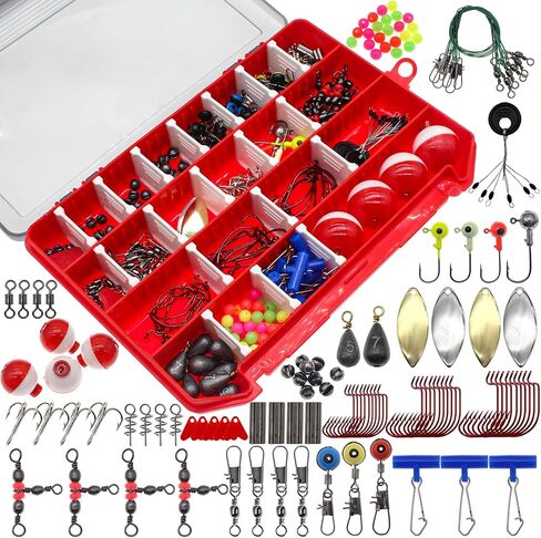 Zsrivk 263Pcs Fishing Lures Kit, Including Swivels Snaps, Fishing Hooks, Jig Heads, Sinker Weights, Snap-On Floats, Fishing Beads, Space Beans, Fishing Accessories Kit with Tackle Box in Kuwait