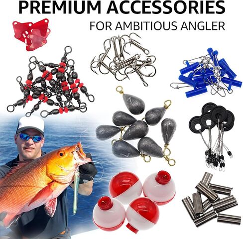 Zsrivk 263Pcs Fishing Lures Kit, Including Swivels Snaps, Fishing Hooks, Jig Heads, Sinker Weights, Snap-On Floats, Fishing Beads, Space Beans, Fishing Accessories Kit with Tackle Box in Kuwait