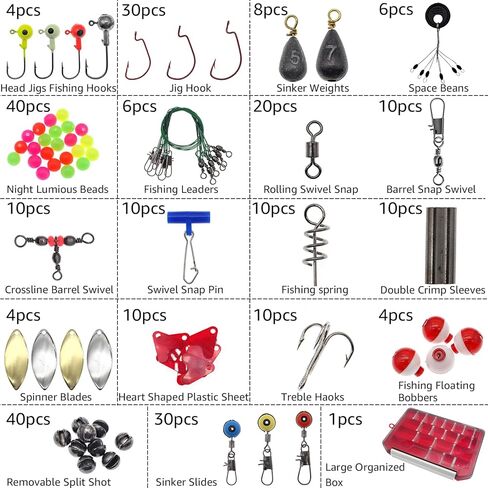 Zsrivk 263Pcs Fishing Lures Kit, Including Swivels Snaps, Fishing Hooks, Jig Heads, Sinker Weights, Snap-On Floats, Fishing Beads, Space Beans, Fishing Accessories Kit with Tackle Box in Kuwait