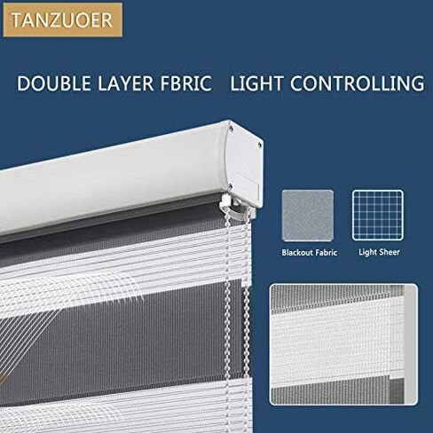 tanzuoer ظلال حمار وحشي الأسطوانة، الستائر الدوارة حمار وحشي طبقة مزدوجة، ظلال نافذة شفافة أو الخصوصية، التحكم في الضوء ليلا ونهارا النوافذ الستائر لغرفة المعيشة غرفة نوم مكتب المطبخ، w37 xh64 in Saudi Arabia