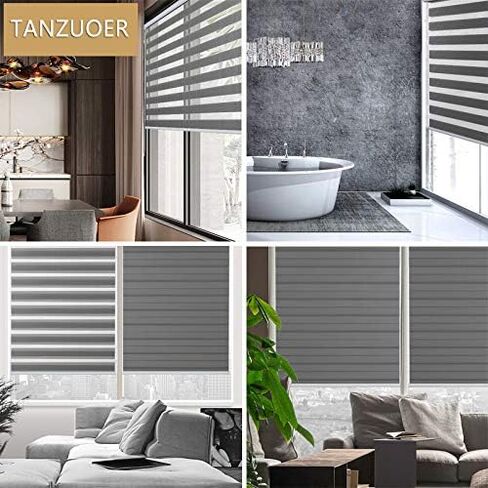 tanzuoer ظلال حمار وحشي الأسطوانة، الستائر الدوارة حمار وحشي طبقة مزدوجة، ظلال نافذة شفافة أو الخصوصية، التحكم في الضوء ليلا ونهارا النوافذ الستائر لغرفة المعيشة غرفة نوم مكتب المطبخ، w37 xh64 in Saudi Arabia