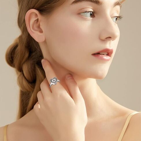 peimko 925 الفضة الاسترليني حلقات جرة القلب محفورة إلى الأبد في قلبي مخلب طباعة جرة الدائري، حرق الجثة تذكار جرة لرماد رماد الحيوانات الأليفة حجم 6-8 in Kuwait