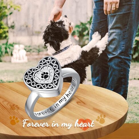 peimko 925 الفضة الاسترليني حلقات جرة القلب محفورة إلى الأبد في قلبي مخلب طباعة جرة الدائري، حرق الجثة تذكار جرة لرماد رماد الحيوانات الأليفة حجم 6-8 in Kuwait