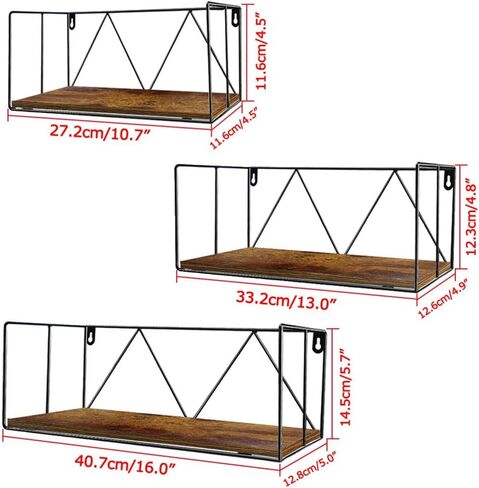مجموعة ارفف حائط عائمة مكونة من 3 قطع، مصنوعة من خشب الجوز الداكن الريفي مع سلك معدني، رف تخزين منظم للمنزل وغرفة النوم وبجانب السرير والمطبخ والحمام وغرفة المعيشة in Kuwait