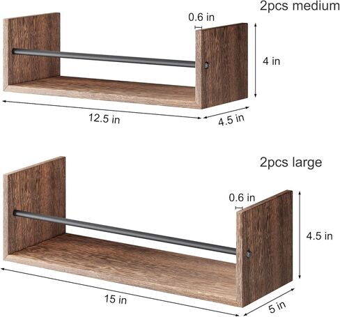 واي جومير ارفف حائط عائمة من 4 قطع، رف كتب الحضانة، رف توابل المطبخ، ارفف معلقة على الحائط مع قضيب معدني للكتب وغرفة النوم والحمام والمطبخ in Kuwait