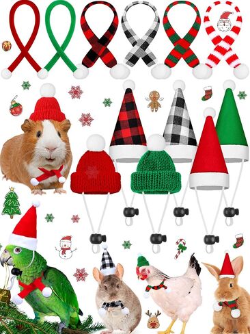 12 Pieces Christmas Guinea Pig Costume Chicken Hat Scarf Set Xmas Hat and Scarf Rabbit Christmas Clothes Festival Small Animal Outfits for Hen Duck Hamster Guinea Pig Kitten Puppy Parrot in Saudi Arabia