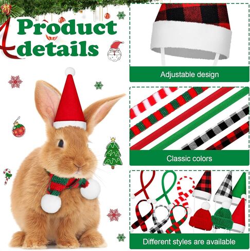 12 Pieces Christmas Guinea Pig Costume Chicken Hat Scarf Set Xmas Hat and Scarf Rabbit Christmas Clothes Festival Small Animal Outfits for Hen Duck Hamster Guinea Pig Kitten Puppy Parrot in Saudi Arabia