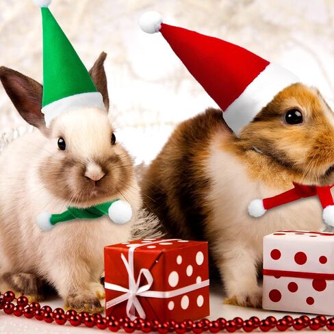 12 Pieces Christmas Guinea Pig Costume Chicken Hat Scarf Set Xmas Hat and Scarf Rabbit Christmas Clothes Festival Small Animal Outfits for Hen Duck Hamster Guinea Pig Kitten Puppy Parrot in Saudi Arabia