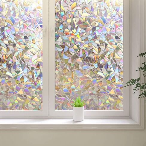 فيلم خصوصية النافذة، ملصقات نافذة زجاجية ثلاثية الأبعاد بألوان قوس قزح، ملصقات نافذة مزخرفة ملونة، ملصق نافذة لاصق ثابت بدون غراء غير لاصق (17.5 × 78.7 بوصة) in Kuwait