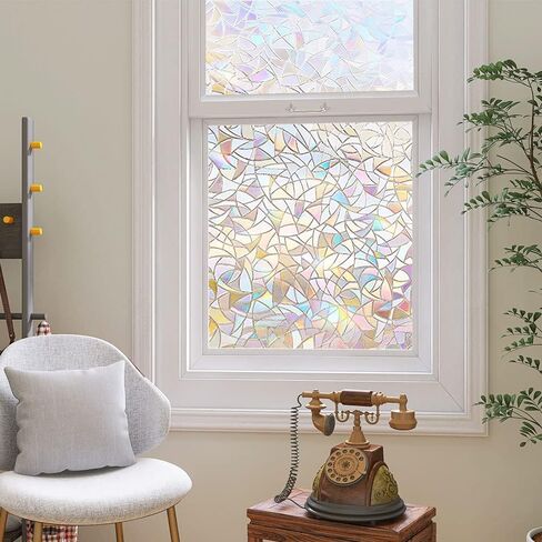 فيلم خصوصية النافذة، ملصقات نافذة زجاجية ثلاثية الأبعاد بألوان قوس قزح، ملصقات نافذة مزخرفة ملونة، ملصق نافذة لاصق ثابت بدون غراء غير لاصق (17.5 × 78.7 بوصة) in Kuwait