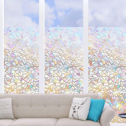 فيلم خصوصية النافذة، ملصقات نافذة زجاجية ثلاثية الأبعاد بألوان قوس قزح، ملصقات نافذة مزخرفة ملونة، ملصق نافذة لاصق ثابت بدون غراء غير لاصق (17.5 × 78.7 بوصة) in Kuwait
