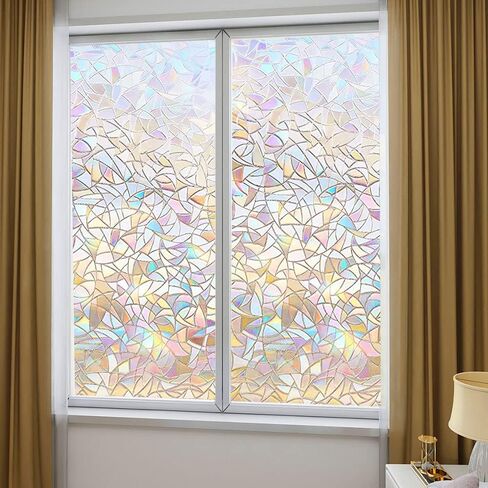 فيلم خصوصية النافذة، ملصقات نافذة زجاجية ثلاثية الأبعاد بألوان قوس قزح، ملصقات نافذة مزخرفة ملونة، ملصق نافذة لاصق ثابت بدون غراء غير لاصق (17.5 × 78.7 بوصة) in Kuwait