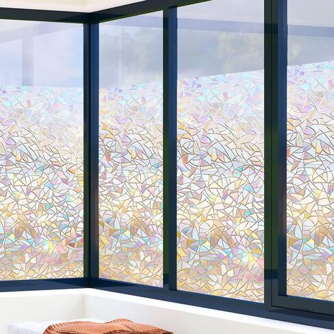 فيلم خصوصية النافذة، ملصقات نافذة زجاجية ثلاثية الأبعاد بألوان قوس قزح، ملصقات نافذة مزخرفة ملونة، ملصق نافذة لاصق ثابت بدون غراء غير لاصق (17.5 × 78.7 بوصة) in Kuwait