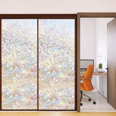 فيلم خصوصية النافذة، ملصقات نافذة زجاجية ثلاثية الأبعاد بألوان قوس قزح، ملصقات نافذة مزخرفة ملونة، ملصق نافذة لاصق ثابت بدون غراء غير لاصق (17.5 × 78.7 بوصة) in Kuwait