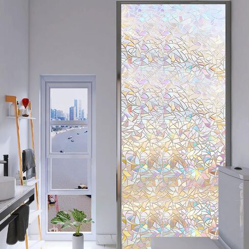 فيلم خصوصية النافذة، ملصقات نافذة زجاجية ثلاثية الأبعاد بألوان قوس قزح، ملصقات نافذة مزخرفة ملونة، ملصق نافذة لاصق ثابت بدون غراء غير لاصق (17.5 × 78.7 بوصة) in Kuwait