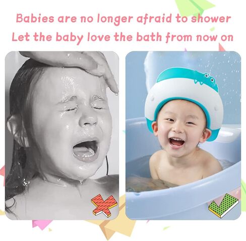 Baby Shower Cap Shield, Shower Cap for Kids, Visor Hat for Eye and Ear Protection for 0-9 Years Old Children,Cute Dinosaur/Crocodile/Hippo shape Makes the Baby Bath More Fun (Dinosaur, Blue) in Kuwait