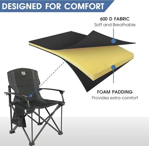 كرسي تخييم قابل للطي من تيمبر ريدج مع مسند ذراع صلب مبطن وحامل أكواب للاستخدام في الهواء الطلق، والتخييم، وصيد الأسماك، والمشي لمسافات طويلة، والحديقة، بما في ذلك حقيبة الحمل، والألومنيوم، أسود in Kuwait