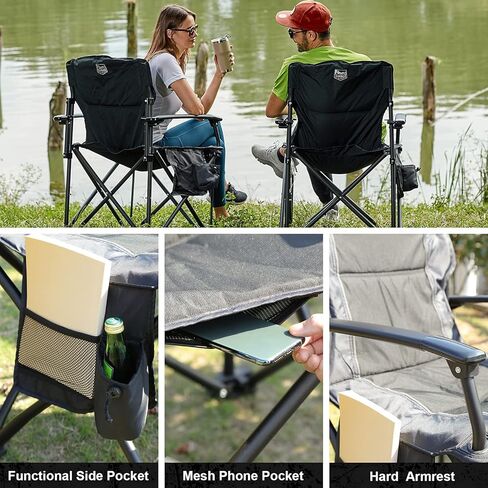 كرسي تخييم قابل للطي من تيمبر ريدج مع مسند ذراع صلب مبطن وحامل أكواب للاستخدام في الهواء الطلق، والتخييم، وصيد الأسماك، والمشي لمسافات طويلة، والحديقة، بما في ذلك حقيبة الحمل، والألومنيوم، أسود in Kuwait