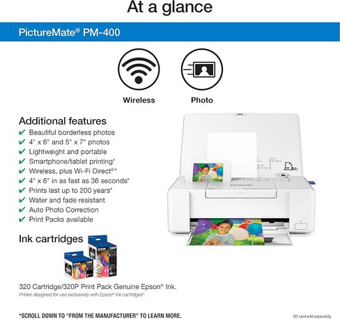 Epson PictureMate PM-400 Wireless Compact Color Photo Printer, white in Saudi Arabia