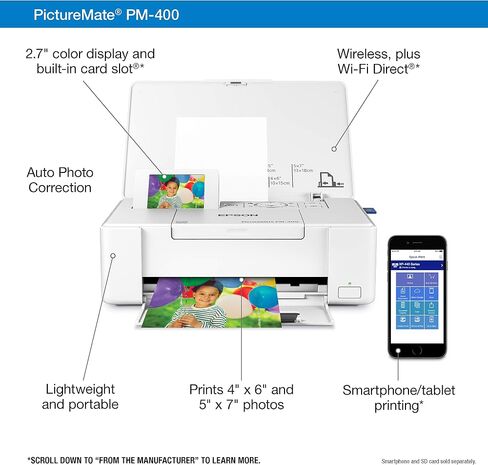 Epson PictureMate PM-400 Wireless Compact Color Photo Printer, white in Saudi Arabia