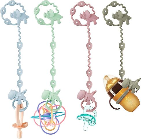 PandaEar 8 Pack Baby Toy Straps & Silicone Pacifier Clips, Dinosaur Silicone Pacifier Teether Harness Straps and Pacifier Holder Clips with One Piece Design for Baby Boys & Girls in Saudi Arabia