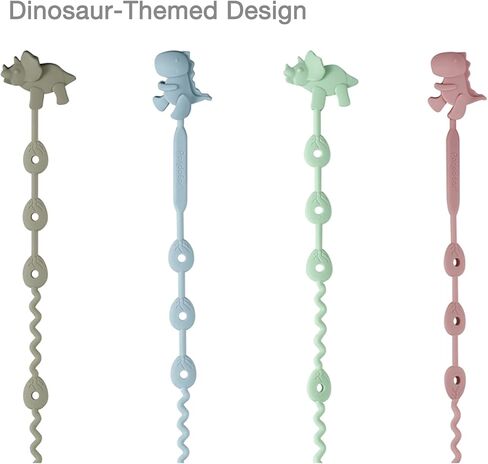 PandaEar 8 Pack Baby Toy Straps & Silicone Pacifier Clips, Dinosaur Silicone Pacifier Teether Harness Straps and Pacifier Holder Clips with One Piece Design for Baby Boys & Girls in Saudi Arabia