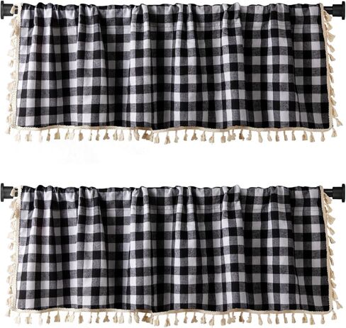 2 حزمة من ستائر النوافذ المنسوجة من القماش القطني بفحص الجاموس وجيب قضيب أبيض وأسود منقوشة اتجاهات ديكور ستائر تصميم المزرعة للمطبخ أو غرفة المعيشة 16 بوصة × 56 بوصة (مباشر) in Kuwait