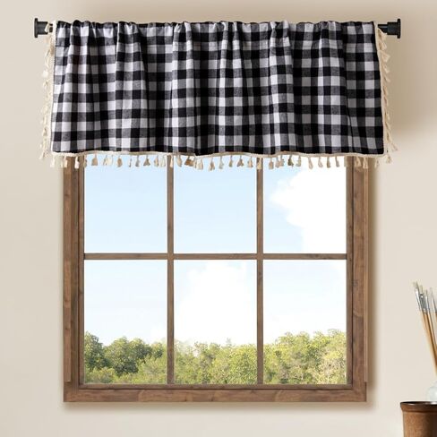 2 حزمة من ستائر النوافذ المنسوجة من القماش القطني بفحص الجاموس وجيب قضيب أبيض وأسود منقوشة اتجاهات ديكور ستائر تصميم المزرعة للمطبخ أو غرفة المعيشة 16 بوصة × 56 بوصة (مباشر) in Kuwait