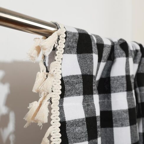 2 حزمة من ستائر النوافذ المنسوجة من القماش القطني بفحص الجاموس وجيب قضيب أبيض وأسود منقوشة اتجاهات ديكور ستائر تصميم المزرعة للمطبخ أو غرفة المعيشة 16 بوصة × 56 بوصة (مباشر) in Kuwait