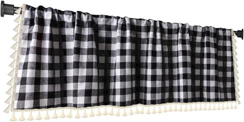 2 حزمة من ستائر النوافذ المنسوجة من القماش القطني بفحص الجاموس وجيب قضيب أبيض وأسود منقوشة اتجاهات ديكور ستائر تصميم المزرعة للمطبخ أو غرفة المعيشة 16 بوصة × 56 بوصة (مباشر) in Kuwait