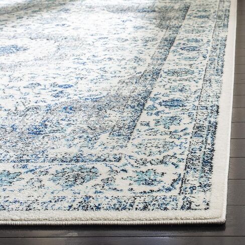 سجادة منطقة SAFAVIEH Evoc Collection - 8 × 10 بوصة، عاجي وأزرق، تصميم ميدالية شرقية أنيقة، لا يتساقط ويسهل العناية بها، مثالية للمناطق ذات حركة المرور العالية في غرفة المعيشة وغرفة النوم (EVK220C) in Kuwait