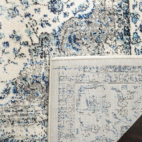 سجادة منطقة SAFAVIEH Evoc Collection - 8 × 10 بوصة، عاجي وأزرق، تصميم ميدالية شرقية أنيقة، لا يتساقط ويسهل العناية بها، مثالية للمناطق ذات حركة المرور العالية في غرفة المعيشة وغرفة النوم (EVK220C) in Kuwait
