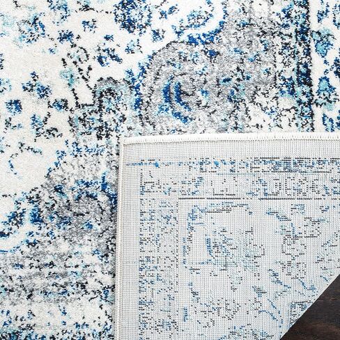 سجادة منطقة SAFAVIEH Evoc Collection - 8 × 10 بوصة، عاجي وأزرق، تصميم ميدالية شرقية أنيقة، لا يتساقط ويسهل العناية بها، مثالية للمناطق ذات حركة المرور العالية في غرفة المعيشة وغرفة النوم (EVK220C) in Kuwait