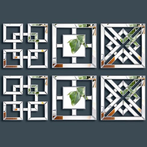 Tatuo 6 Pieces Square Mirrored Wall Decor Silver Decorative Mirrors Wall Art Modern 12 x 12 Inches Wall Decor for Bedroom Living Room Bathroom Dining Room in Saudi Arabia