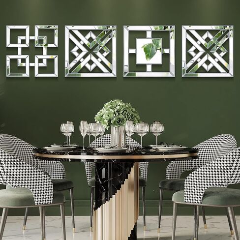 Tatuo 6 Pieces Square Mirrored Wall Decor Silver Decorative Mirrors Wall Art Modern 12 x 12 Inches Wall Decor for Bedroom Living Room Bathroom Dining Room in Saudi Arabia