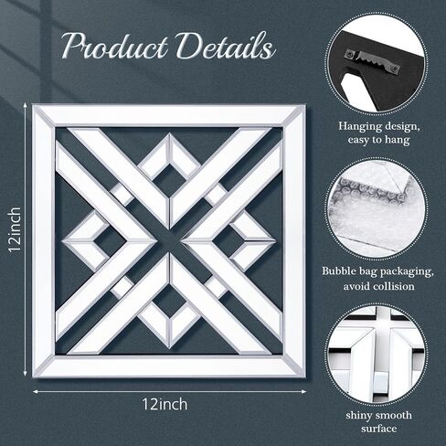 Tatuo 6 Pieces Square Mirrored Wall Decor Silver Decorative Mirrors Wall Art Modern 12 x 12 Inches Wall Decor for Bedroom Living Room Bathroom Dining Room in Saudi Arabia